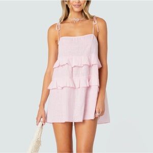 Brand new pink sheer Linen ruffle dress